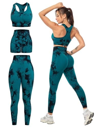 SALSPOR 3 Piece Workout Sets for Women Butt Lifting Leggings with High Impact Sports Bra Gym Shorts thumbnail 5