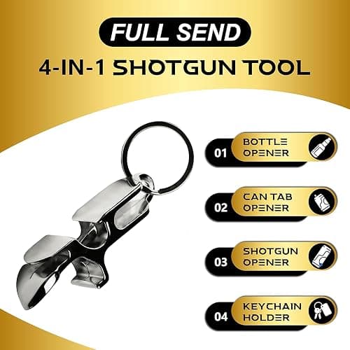 Metal Shotgun Bottle Opener - 4 in 1 Shotgun Tool, Can Tab Opener, Bottle Opener, Extremely Durable, For Party Favor Games (Black Metal) thumbnail 3