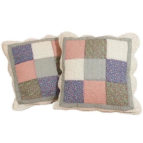 vctops Set of 2 Quilted 100% Cotton Boho Throw Pillow Covers 18" x 18" Farmhouse Country Floral Patchwork Decorative Cushion Cover, Patchwork Flower M thumbnail 2