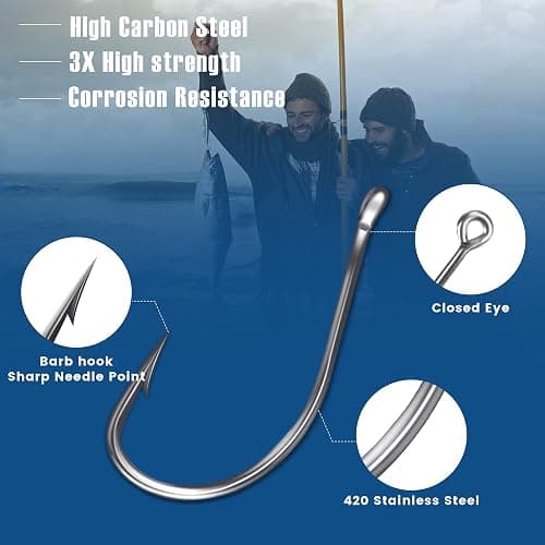 Carbon Steel Fishing Hooks 500Pcs/90Pcs, Circle Hooks Assortment for Saltwater Freshwater Ice Fishing, Salt Water Fish Hooks for Catfish Trout Bass Octopus Multi Size thumbnail 4