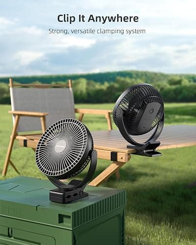 Koonie 10000mAh Clip on Fan Rechargeable, 8-Inch Battery Operated Desk Fan, USB Fan, 4 Speeds, Strong Airflow, Sturdy Clamp for Golf Cart Office Desk Outdoor Travel Camping Tent Gym Treadmill,Black thumbnail 2