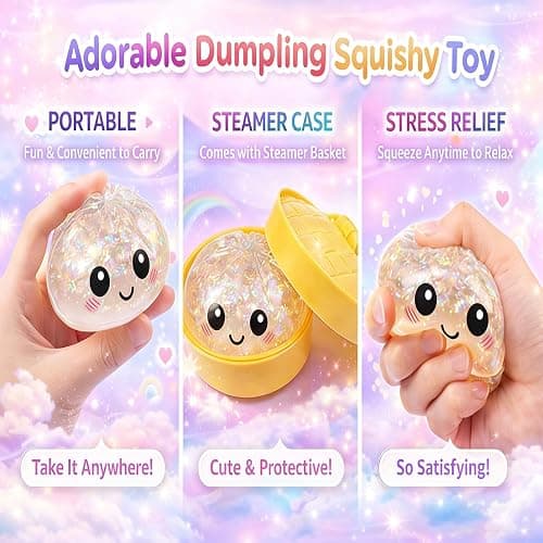 12PCS Glitter Dumpling Squishy, Mini Real Bun Dumplings Stress Relief Set Pack Box, Crazy Fun Balls Toys Fidget Cute Sensory for Anxiety Relief Toy Hand Relax, Birthday Gifts (Smiling) thumbnail 5