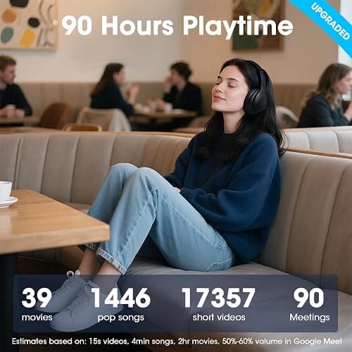 DOQAUS Bluetooth Headphones Over Ear Wireless, 90H Playtime, BT 5.4, 9 EQ Modes via App, Movie & Sleep Mode, HiFi Deep Bass, Memory Foam for Travel, Gym, Phone, PC Stocking Stuffers thumbnail 3