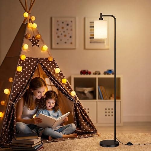 Ziisee 64" Floor Lamp with Remote Control, Dimmable Tall Standing Lamps for Living Room Bedroom Office Corner, 9W LED Bulb Included, Foot Pedal Switch, Beige Shade Black Pole thumbnail 5