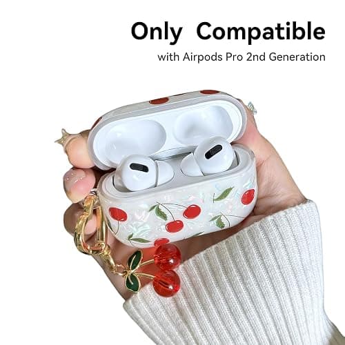 Compatible with AirPods Pro 2 Case, Cute Pretty Aesthetic AirPod Pro 2 Case Cover with Cherry Keychain, Premium TPU Protective Shockproof Case for Women Girl (Cherry, for airpod pro 2nd Gen) - Image 1