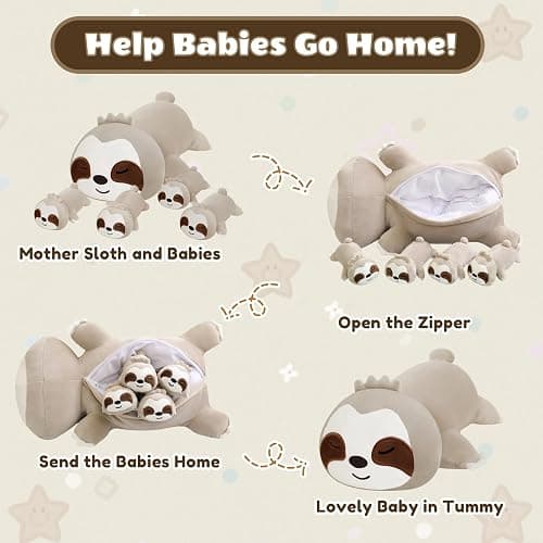 SQEQE Sloth Stuffed Animals with Babies Inside 5-Piece Set of Sloth Mommy and Babies Plush Cuddly Stuffed Animals Toys for Kids, Gifts Ideal for Christmas, Valentine's, Birthday thumbnail 5