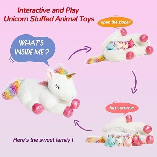 Vposyako 5 Pieces Unicorn Toys Stuffed Animals for Girls, 1 Mommy Unicorn with 4 Babies, Soft Plush Toys Gifts for Girls 3 4 5 6 7 8 9 Years, Kids, Children, Christmas, Birthday, Valentine's thumbnail 7