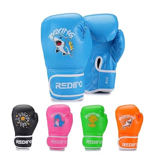 Redipo Kids Boxing Gloves, Youth Boxing Training Gloves for Kids 3-9 Year Boys and Girls, 4&6OZ Fighting Gloves, Punching Bag Kickboxing Thai Mitts MMA Training Sparring Gloves - Blue - 4OZ - Image 1