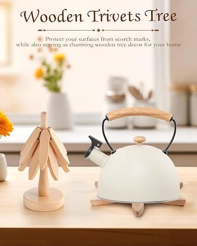 Wooden Tree Trivets for Hot Dishes, 3 Wooden Trivet + 1 Stand Natural Wooden Coaster for Hot Dishes, Pot, Bowl, Teapot, Hot Pot Holders, 3 Foldable Christmas Tree-Shaped Trivets thumbnail 5