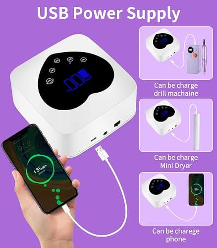 UV Nail Lamp Cordless Rechargeable, HUGMAPLE 72W UV Light for Gel Nails | 5 Timer Setting, Touch Control & Auto Sensor, Professional Nail Dryer for Salon & Home,White thumbnail 5