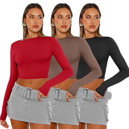 AUTOMET 3 Pack Womens Long Sleeve Shirts Y2K Going Out Crop Tops Cute Basic Slim Fitted Fall Fashion Outfits 2025 Clothes thumbnail 2