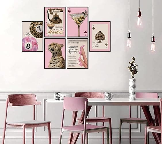 6Pcs Trendy Pink Leopard Wall Art Vintage Preppy Posters Prints Y2k Luxury Aesthetic Wall Decor Pictures Lucky 8 Ball Cheetah Painting for Girls Bedroom Dorm Decorate 12x16in Unframed thumbnail 6