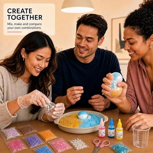 DIY Stress Ball Making Kit, 12 Empty Squishy Skins, Fillers, Slime & Clay | Extended-Neck Craft Kit, 20 Neck Protector Rings, 7 Colors, for Adults & Teens, ASMR Squeeze thumbnail 2