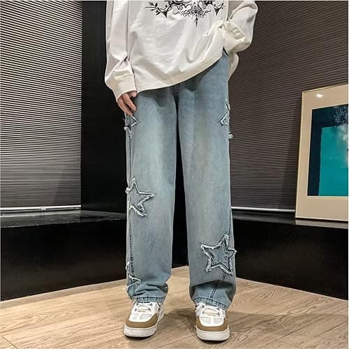 Y2k Star Jeans Men Graphic Baggy Jeans Emo Star Pants Grunge Patchwork Pants Streetwear thumbnail 2