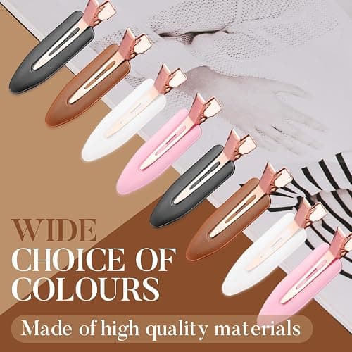 D 8 Pcs No Bend No Crease Hair Clips - Flat Makeup Clip for Women and Girls - Creaseless Hair Clips for Hairstyling Bangs Salon Rose Gold Handle - Black white Pink Brown thumbnail 3