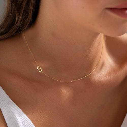 LuckFairy Initial Necklaces for Women, Dainty Gold Letter Necklace 14k Gold Plated Sideways Initial Necklace Cute Name Simple Choker Necklaces for Women Trendy Jewelry Gifts thumbnail 4