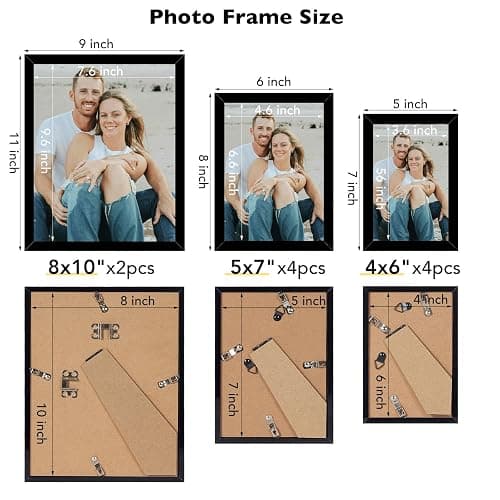 JCJMY 10 Packs Picture Frames Collage Wall Decor for Wall Hanging or Tabletop, 8x10, 5x7, 4x6 Multi Sizes Photo Frames, Collage Picture Frames for Family Wall Decor, Gallery Wall Frame Set, Black thumbnail 3