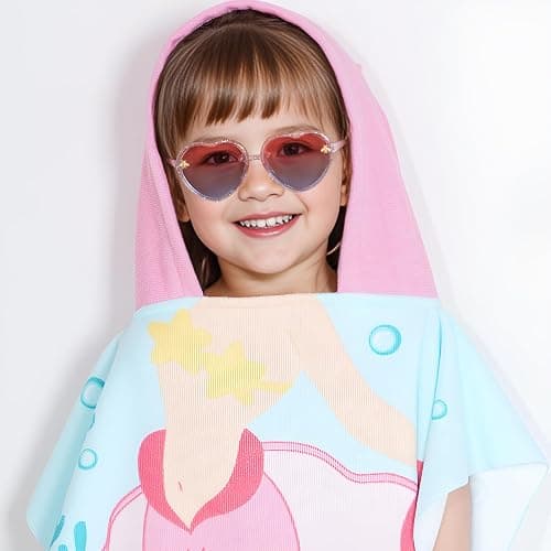 obmwang 2 PCS Kids Heart Shaped Sunglasses Cute Bee Glasses with Strap for Girls Boys Age 3-10 UV400 Protection Outdoor Beach - Pink/Gradient Blue, Black/Gray - 55 Millimeters thumbnail 7