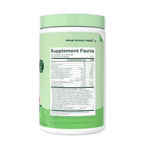 Bloom Nutrition Superfood Greens Powder for Kids, Digestive Enzymes, Probiotics, Prebiotics, Gut Health, Chlorella, Green Juice Mix w/Beet Root Powder (25 Servings (Pack of 1), Strawberry Apple) thumbnail 2