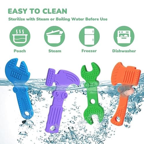 TYRY.HU Baby Teething Toys for Babies, Baby Teether Toys, BPA Free Silicone Baby Molar Teether Chew Toys, Hammer Wrench Spanner Pliers for Boys Girls, Soft-Textured, Easy to Hold & Clean, 4 Packs thumbnail 6