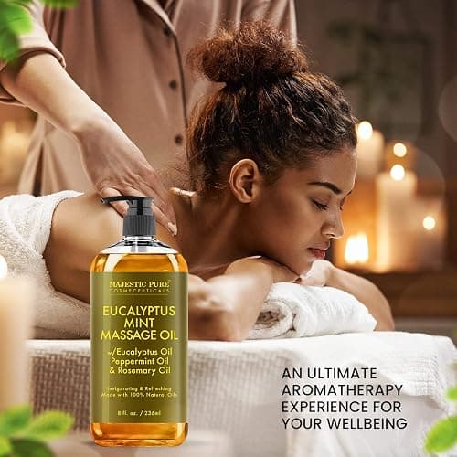 MAJESTIC PURE Eucalyptus Mint Massage Oil - Invigorating, Refreshing, and Relaxing - Massage, Made with Natural Oils - for All Skin Types - Men and Women - 8 fl oz thumbnail 2