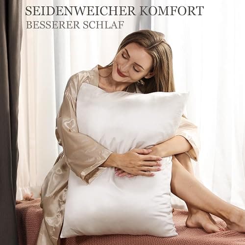 Adubor Seidenkissenbezug 40x80cm - 100% Maulbeerseide Kissenbezugfür Haar und Haut - 23 Momme Seide - mit verstecktem Reißverschluss (Elfenbeinweiß, 1 Stück) thumbnail 3