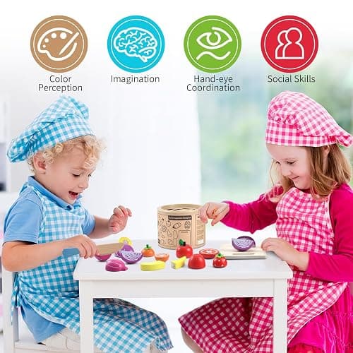 WHOHOLL 43 Pcs Wooden Play Food for Kids Play Kitchen Accessories Playset with Basket, Pretend Cutting Food Toys for 3 4 5 6 Year Old, Vegetables Fruits Toys Christmas Birthday Gifts for Girls Boys thumbnail 3