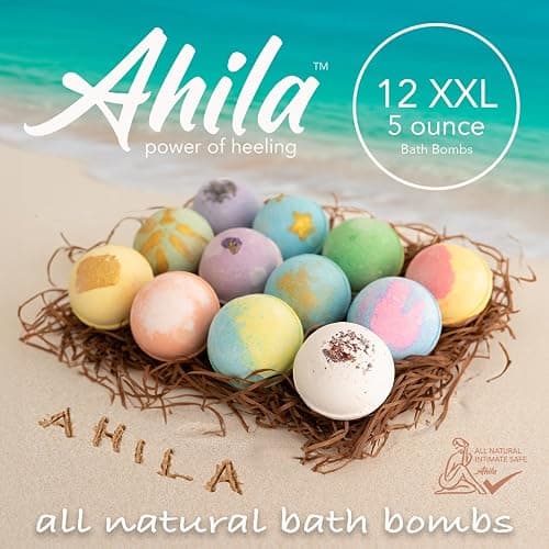 Ahila power of healing 12 XXL Bubbly Organic Bath Bombs Gift Set for Women Men and Kids Designed in Canada Long Lasting Floaters Relaxing Aromatherapy Rich in Pure Essential Oils Healing Properties thumbnail 2