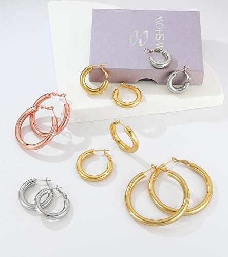 wowshow Gold Hoop Earrings for Women Chunky Hoops 14K Gold Plated Thick Hollow Tube Lightweight Earrings for Mother Birthday Gifts 20/25/30/40/50MM thumbnail 5