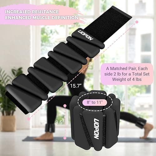 Wrist Ankle Weights for Women Set of 2, Adjustable Silicone Weighted Bangles, Wearable Ultra-durable Strips Weight Bracelet 2 lbs/4 lbs for Yoga, Pilates, Barre, Walking, Arm & Leg Workout thumbnail 4