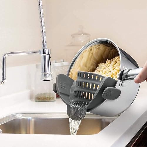 Kitchen Gizmo Snap N' Strain - Silicone Pasta Strainer Clip-On for Pots and Pans - Heat Resistant Colander for Vegetables and Noodles - Kitchen Gadgets for Cooking - Space-Saving Design - Gray thumbnail 2