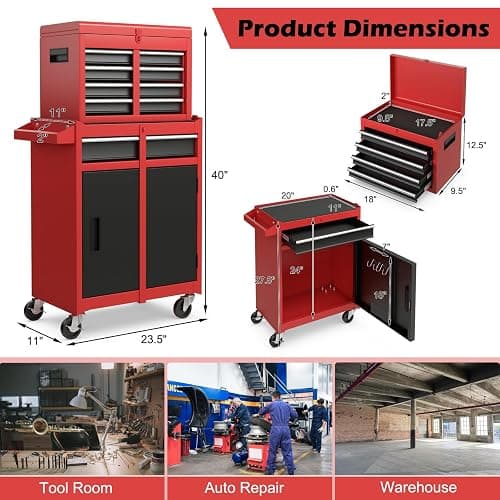 IRONMAX Rolling Tool Chest, Lockable 5-Drawer Tool Cabinet w/Side Slot & Universal Wheels, 2 in 1 Detachable Tool Box Storage Organizer for Garage Workshop Auto Shop thumbnail 2