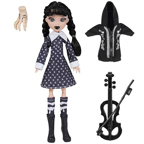 DCSSUB 10" Collectible Doll with Dot Black Dress, Coat, High Heels, Double Ponytail, Violin Accessories & Thing thumbnail 4