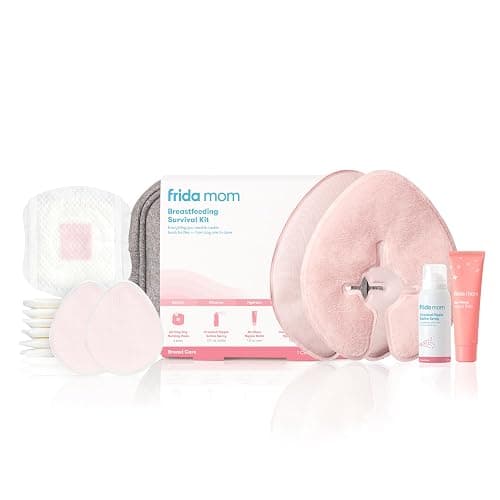 Frida Mom Breastfeeding Survival Kit for Nursing Moms, Reusable Hot+Cold Breast Relief Packs, Hydrogel Nipple Pads, Cracked Nipple Saline Spray, Nipple Balm, Nursing Pads, 13 Piece Gift Set - Image 1