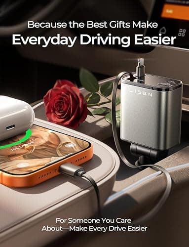 LISEN Retractable Car Charger, for Valentines Day Gifts for Him Her, 69W Cars Adapter USB C Fast Charger for iPhone 17 15 11, Car Accessories Gadgets for Men, Anniversary Birthday Gifts for Men Women thumbnail 4