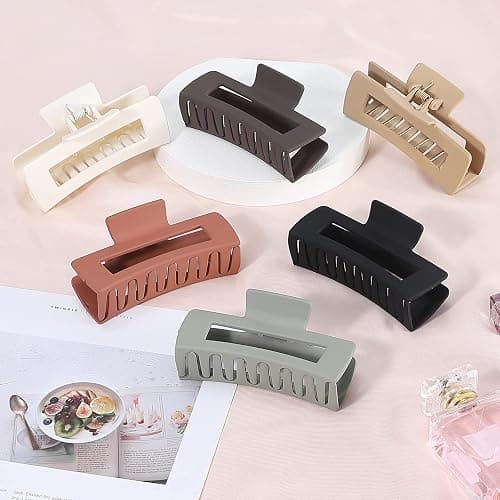 Sisiaipu 4 Inch Big Hair Claw Clips 6 Pcs Large Claw for Thick Hair Square Hair Clips for Women Rectangle Hair Clips Nonslip Acrylic Banana Jaw Clips Hair Accessories for Girls (Brown) thumbnail 5