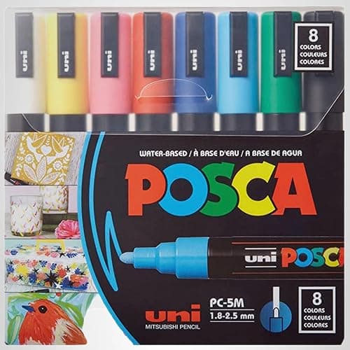 Posca Paint Markers, 5M Medium Acrylic Markers with Reversible Tips, Artist Recommended For Gifts, Fabric, Metal, Glass, Wood and Canvas, Assorted Colors, Set of 8 thumbnail 12