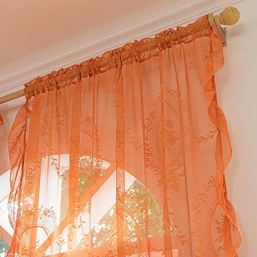 LIVING ROOM: Orange Sheer Lace Curtains thumbnail 3