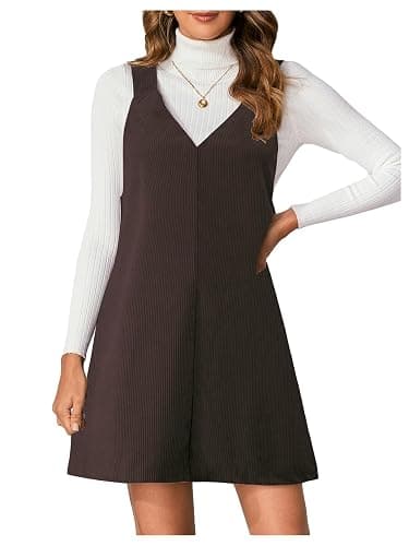 Milumia Women V Neck Corduroy Overall Dress 2025 Fall Mini Pinafore Jumper Dress - Image 1
