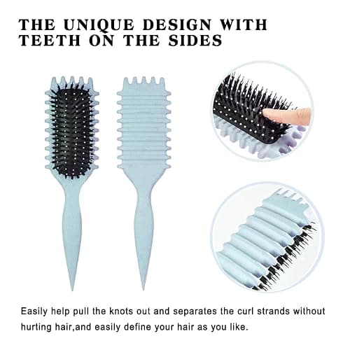 Lockenbürste & Curly Hair Brush für Lockiges Haar - Verbessert den Sprung der Locken, Reduziert Frizz bei welligem und curly Haar - Ergonomisches Design für alle Haartexturen (Blau) thumbnail 4
