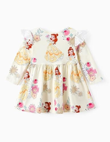 Disney Princess Frozen Elsa Minnie Mickey Stitch Ruffle Sleeve Dress A Line Long Sleeve Kids Clothes Baby to Toddler thumbnail 6