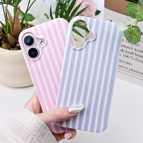 SleekCover Cute Striped Case for iPhone 16 6.1",Pink/Yellow | Non-fade Aesthetic Striped Pattern,Slim Fit,Lightweight,Kawaii Cute iPhone 16 Case for Women Girls,Soft TPU thumbnail 5