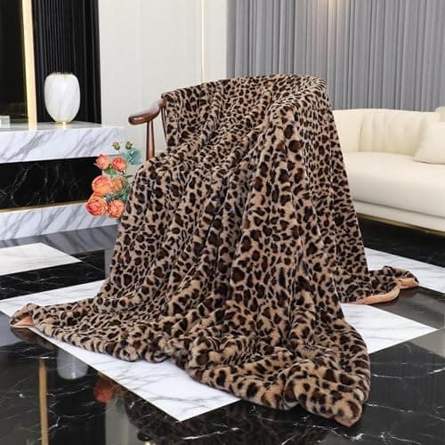 Velboa Super Soft Leopard Blanket Double Layer Bedding Thick Sofa Cover Furry Fuzzy Fax Fur Throw Blanket (Brown,51 x 63 Inch) thumbnail 3