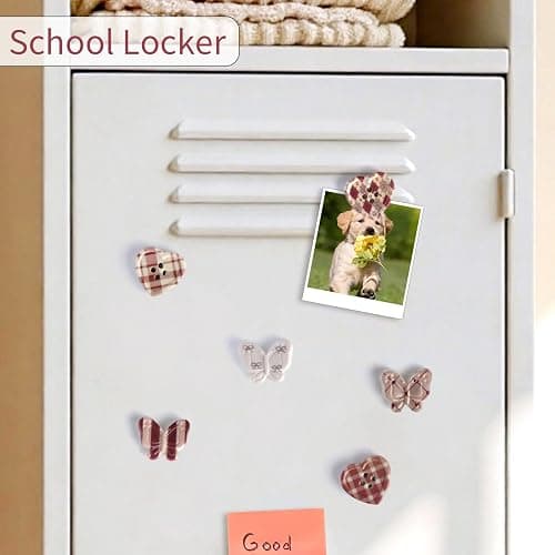 Ksriylm 8 Pcs Cute Checkered Butterfly Fridge Magnets Colorful Bow Heart Refrigerator Magnet Bows Fridge Magnets for, Locker, Kitchen, Whiteboard, Office, Strong Decorative Pink Magnetic Stickers thumbnail 5