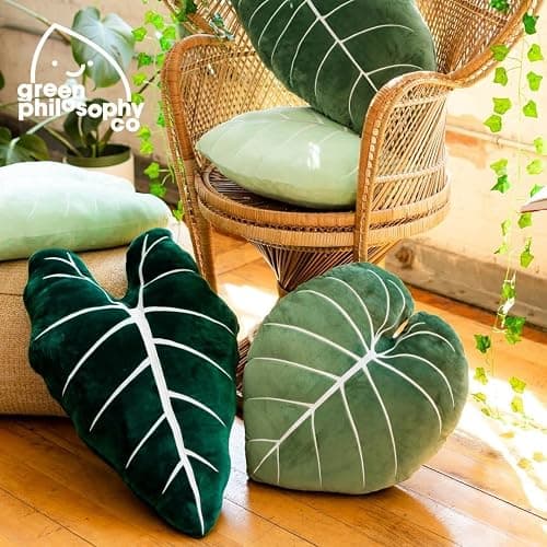 Green Philosophy Co. Philodendron Gloriosum Leaf Pillow - Moody Green thumbnail 7