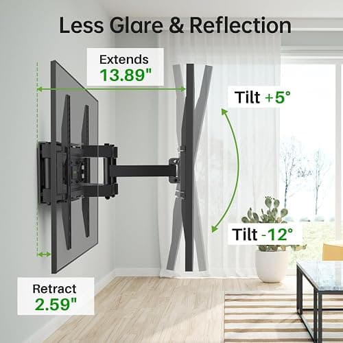 USX MOUNT Full Motion TV Wall Mount for Most 32-70 inch TVs up to 99 lbs, Wall Mount Bracket with Dual Articulating Arms, Swivel, Tilt, Max VESA 400x400mm, TV Mount Fits 12”/16” Wood Studs thumbnail 5