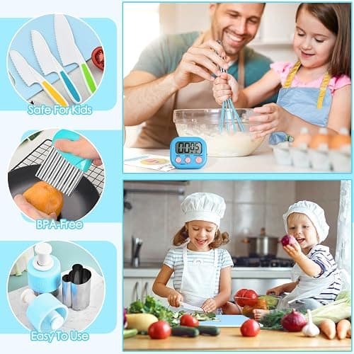 37PCS Kids Cooking Sets Real, Kids Cooking and Baking Gift Set with Storage Case Timer Kid Safe Knives Cutting Board, Toddler Real Kitchen Accessories, Birthday Gifts for Girls Boys Age 3 - 8 thumbnail 4