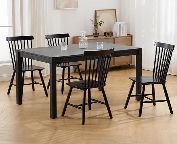 Kmax Dining Chairs Set of 6, Vintage Kitchen Chairs Windsor Chairs with Solid Wood Legs Country Farmhouse Style, Black - 6 CHAIRS - Black thumbnail 7