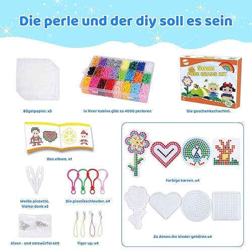 BLOT 4000 Bügelperlen Set 24 Farben Bügelperlen für Kinder Mädchen Jungen DIY Steckperlen mit Platte Zubehör Muster in Organizerbox, 5mm thumbnail 3