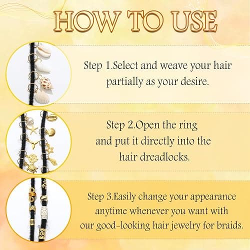 VENOFEN 149Pcs Shell Hair Jewelry Gold Loc Cuffs Rings Natural Conch Starfish Braids Clips Pearl Dreadlock Charm Hair Tube Beads Accessories for Women and Girls thumbnail 6